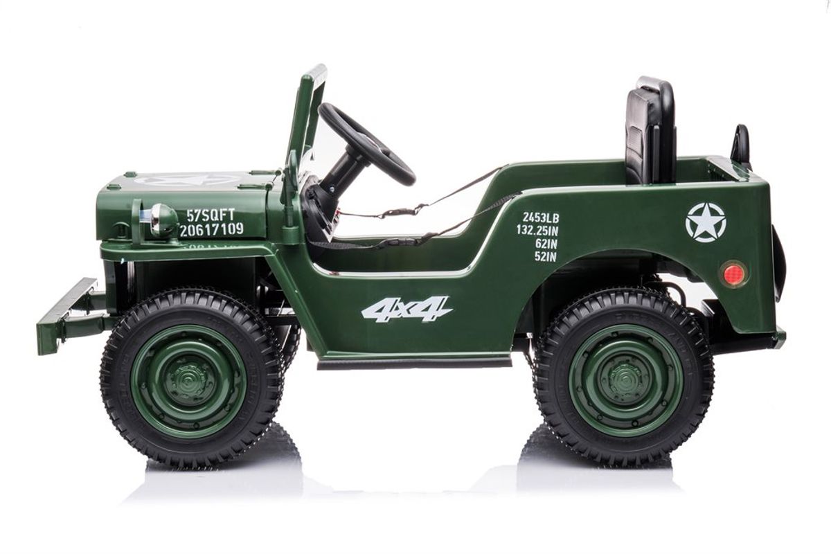 Azeno militærjeep med 4x12v motor, skinnsete og gummidekk